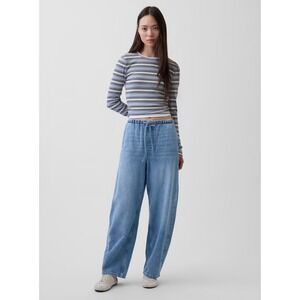 NEW GAP Ultrasoft Denim Pull-On Barrel Jeans Medium Tall Light Wash Blue